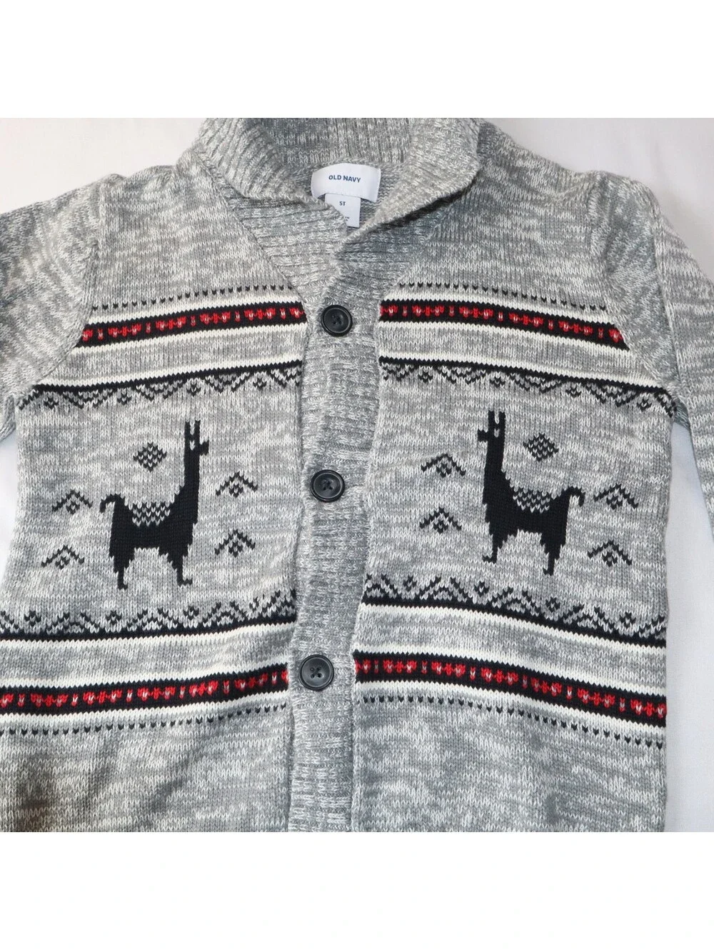 Old Navy Boys Cardigan Sweater Llama Pattern 5T Gray
